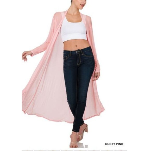 Zenana Tops - #0396 Zenana Dusty Pink NWOT Open Front Mesh Cardigan Sizes Large-XL